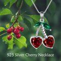 wholesale 925 Sterling Silver Cherry Fruit Pendant Necklace Colorful Heart-Shaped Gemstone  for Women-0-4