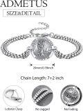 wholesale 925 Sterling Silver Saint Christopher Protect Us Charm Bracelet with 3+2 Extender Chain for Men Women Boys Girls  (Silver)-0-1