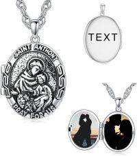 wholesale Sterling Silver Photo Locket Saint Pendant Necklace Religious Jewelry Gift-Locket Only St Anthony-Customized Text St Anthony-Customized Photos St Anthony-Customized Photos+Test St Anthony
