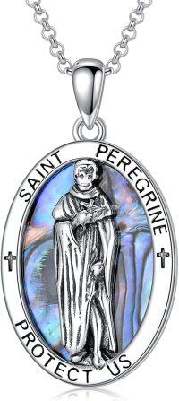 wholesale 925 Sterling Silver Oval St. Peregrine Pendant with Abalone Shell and Crosses on 24 Chain-Saint Peregrine