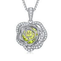 wholesale 925 Sterling Silver 12 Birthstone Rose Pendant Necklace Mother s Day Gift-8-Aug-Peridot