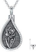 wholesale 925 Sterling Silver Birth Flower Teardrop Urn Necklace for Ashes Memorial Jewelry-0-0