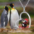 wholesale 925 Sterling Silver Penguin in Skiing Heart Pendant Necklace for Women Christmas Gifts-0-4