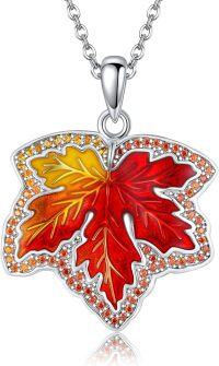 wholesale 925 Sterling Silver Maple Leaf Pendant Necklace with Red and Yellow Enamel for Women Girls Mothers Day Gift-Maple