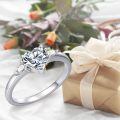 TOUPOP Sterling Silver D Color Vvs1 Heart Moissanite 3 Stone Engagement Ring-0-5