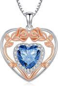 wholesale 925 Sterling Silver Heart Rose Pendant Necklace With 12 Birthstone Jewelry Birthday Anniversary Mothers Day Christmas Gifts For Her Wife Girlfriend Mom -0-0