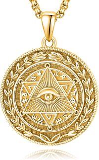 wholesale Gold 925 Sterling Silver Onyx Witchy Necklace with Witches Knot and Tetragrammaton Symbols for Triple Moon Goddess Jewelry-B-Eye of Horus Constellation(GOLD)