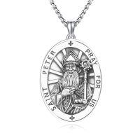 wholesale 925 Sterling Silver St Peter Religious Medal Prayer Jewelry for Men Women Boys Girls Kids-29b-St Peter-29b-St Peter
