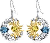 wholesale 925 Sterling Silver Celestial Sun & Stars Drop Dangle Earrings s for Women Girls Mom-Silver&Gold