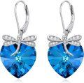 wholesale 925 Sterling Silver Blue Crystal Dragonfly Heart Leverback Earrings-0-0