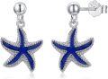 wholesale S925 Sterling Silver Blue Enamel Starfish Dangle Stud Earrings Hypoallergenic Ocean Jewelry for Women-0-0