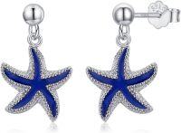 wholesale S925 Sterling Silver Blue Enamel Starfish Dangle Stud Earrings Hypoallergenic Ocean Jewelry for Women-silver