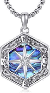 wholesale 925 Sterling Silver Abalone Shell Celtic Knot Compass Pendant Necklace Graduation Friendship Talisman Travel s for Women and Girls-Abalone shell compass