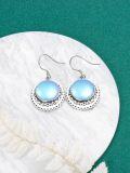 wholesale 925 Sterling Silver Blue Rainbow Moonstone Leverback Dangle Drop Earrings for Women-0-3