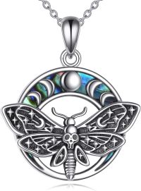 wholesale 925 Sterling Silver Butterfly with Moon Phase Pendant Necklace-Luna Moth Necklace