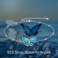 wholesale 925 Sterling Silver Blue Enamel Butterfly Ankle Anklet for Women Girls Gift-0-2