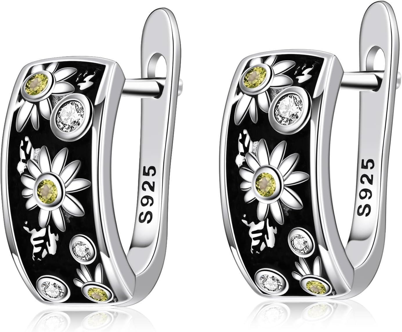 Metal Stone Flower Hoop Earrings Daisy Sunflower Morning Glory Floral Jewelry Gifts for Women-0-1