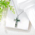 wholesale 925 Sterling Silver Faith Cross Pendant Necklace Blue Sandstone White Gold Plated-0-27