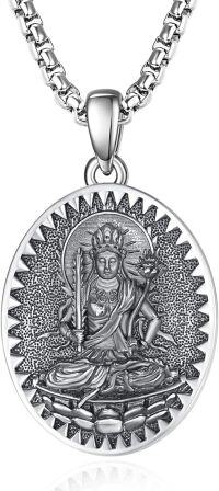 wholesale 925 Sterling Silver Zodiac Bodhisattva Amulet Pendant Necklace  Buddha Talisman Protection Jewelry for Men with 24+2 mm Box Chain-Akasagarbha-Ox\/Tiger