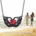 wholesale Black  Heart-Shaped CZ Skeleton Hands with Red Stone Pendant Necklace-0-5