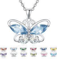 wholesale 925 Sterling Silver Cubic Zirconia 12 Birthstone Butterfly Pendant Necklace-03-Mar.
