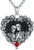 wholesale 925 Sterling Silver Gothic Skulls in Heart with Red Stone and Black Cat Charm Pendant & Chain for Women Men -0-0