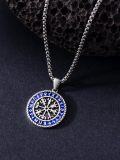 wholesale 925 Sterling Silver Vegvisir Compass Norse Runes Pendant Necklace  Blue Enamel Viking Jewelry for Men Women Gift 47cm Chain Length-0-4