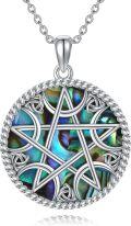 wholesale 925 Sterling Silver Round Celtic Knot Abalone Shell Pentacle Pendant Necklace-0-0