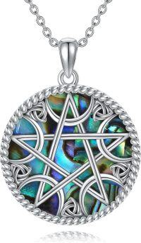 wholesale 925 Sterling Silver Round Celtic Knot Abalone Shell Pentacle Pendant Necklace-Pentagram-B