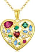 wholesale Gold-Plated 925 Sterling Silver Multi-Colored CZ Heart Pendant Necklace for Women-0-0