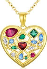 wholesale Gold-Plated 925 Sterling Silver Multi-Colored CZ Heart Pendant Necklace for Women-Heart