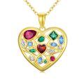 wholesale Gold-Plated 925 Sterling Silver Multi-Colored CZ Heart Pendant Necklace for Women-0-0