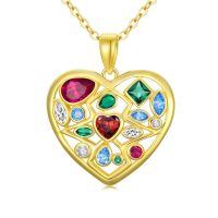 wholesale Gold-Plated 925 Sterling Silver Multi-Colored CZ Heart Pendant Necklace for Women-Heart