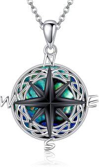 wholesale 925 Sterling Silver Green Enamel Norse Compass Pendant Necklace-Compass Necklace