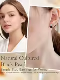 TOUPOP Sterling Silver Freshwater Cultured Black Pearl Clip On Drop Earrings-0-2