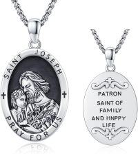 wholesale 925 Sterling Silver Saint Joseph Patron of Family and Happy Life Pendant Necklace for Men & Women-F02-Saint Joseph-F02-Saint Joseph