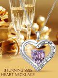 wholesale 925 Sterling Silver Purple Crystal Heart Love Knot Pendant Necklace for Women Gifts-0-5