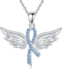 wholesale 925 Sterling Silver Angel Wings Blue Crystal Ribbon Breast Cancer Awareness Necklace-Angel wings-blue