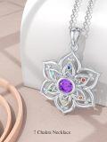 wholesale 925 Sterling Silver Purple Amethyst Flower Shape Pendant Necklace-0-4