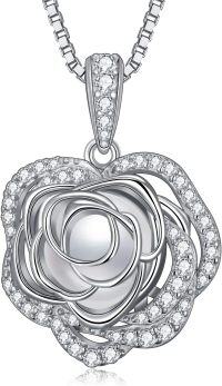 wholesale  Sterling Silver 12 Birthstone Rose Pendant Necklace Mother s Day Gift -6-Jun-Pearl