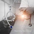 wholesale 925 Sterling Silver Heartbeat Pendant with Blue Sapphire Necklace Gift for Nurses Doctors Medical Students-0-2