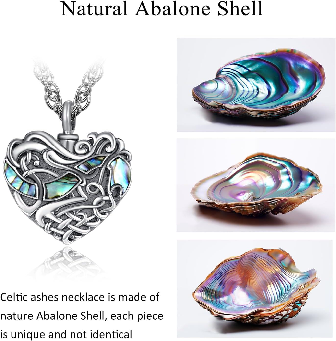 wholesale 925 Sterling Silver Abalone Shell Heart Urn Pendant Necklace with Stainless Steel Chain Memorial Keepsake Jewelry for Women and Men-0-2