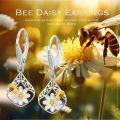 wholesale 925 Sterling Silver Bee & Flower Hypoallergenic Leverback Earrings-0-5