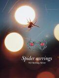 wholesale 925 Sterling Silver Spider Heart Stud Earrings with Red Crystal - Gothic Style Jewelry for Women and Girls-0-3
