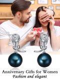 wholesale Rose Pearl Earrings For Women S925 Sterling Silver Black Freshwater Pearl Rose Stud/dangle Earrings Anniversary Jewelry Valentine Mothers Day Christmas Birthday Gifts For Mom Her Wife Girlfriend -0-4