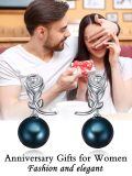 TOUPOP Sterling Silver Black Freshwater Pearl Rose Earrings for Women-0-4