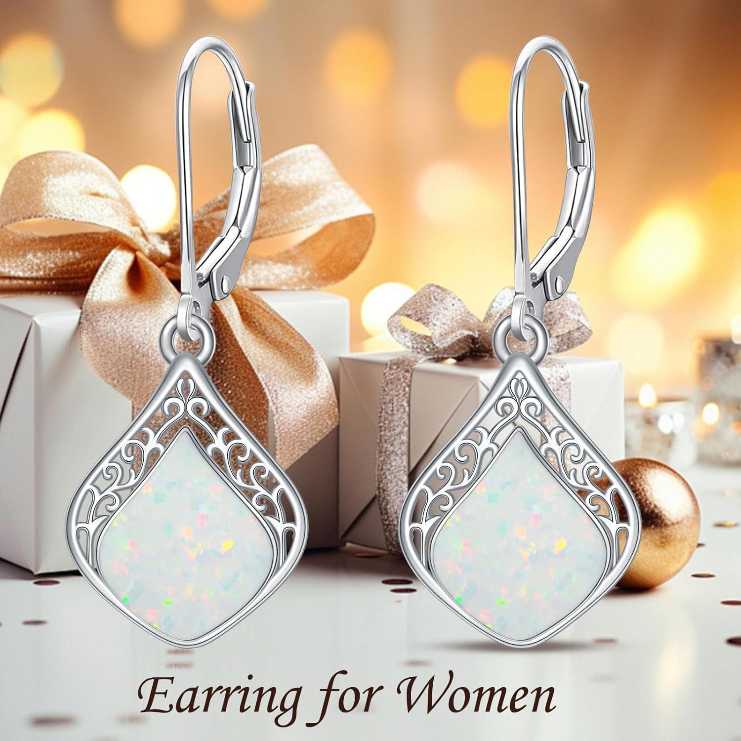 Wholesale 925 Sterling Silver White Opal Drop Earrings for Women -0-2