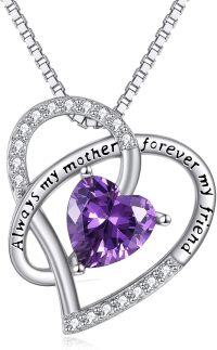 wholesale 925 Sterling Silver Heart-Shaped Purple Crystal Mother Daughter Matching Necklaces Set Gifts for Mom Grandmother Wife-Love Mom