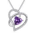 wholesale 925 Sterling Silver Heart-Shaped Purple Crystal Mother Daughter Matching Necklaces Set Gifts for Mom Grandmother Wife-0-0