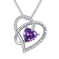 wholesale 925 Sterling Silver Heart-Shaped Purple Crystal Mother Daughter Matching Necklaces Set Gifts for Mom Grandmother Wife-Love Mom